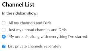 Slack channels list