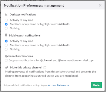 Notification settings per channel