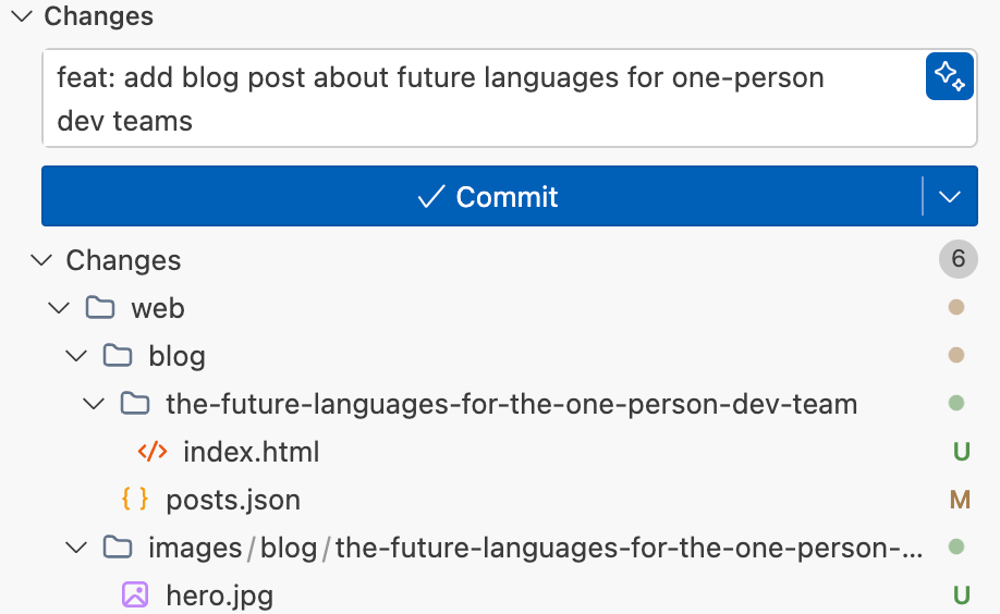 Git diff and changes staged for this AI-assisted blog post