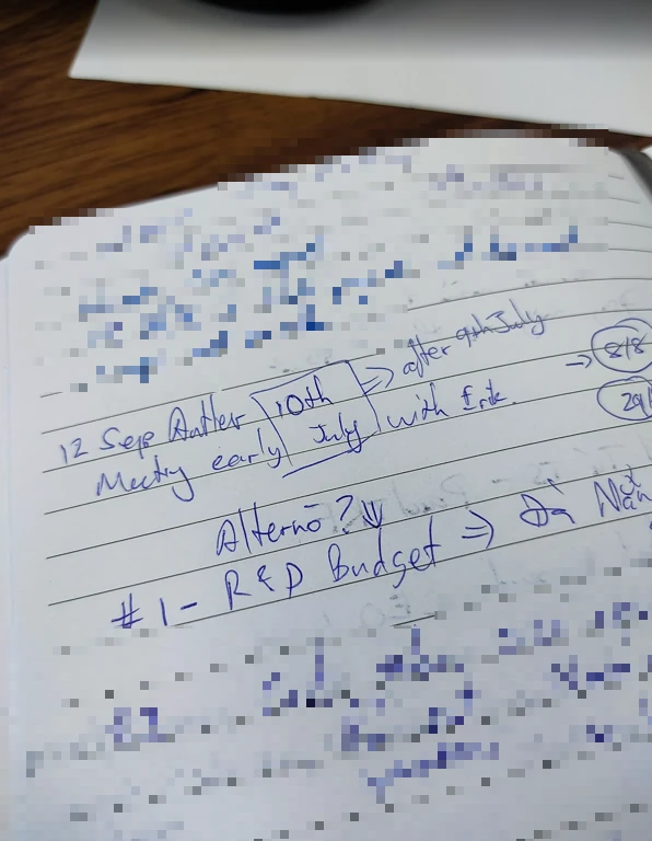 My trusted daily journal with all the meeting notes and dates.