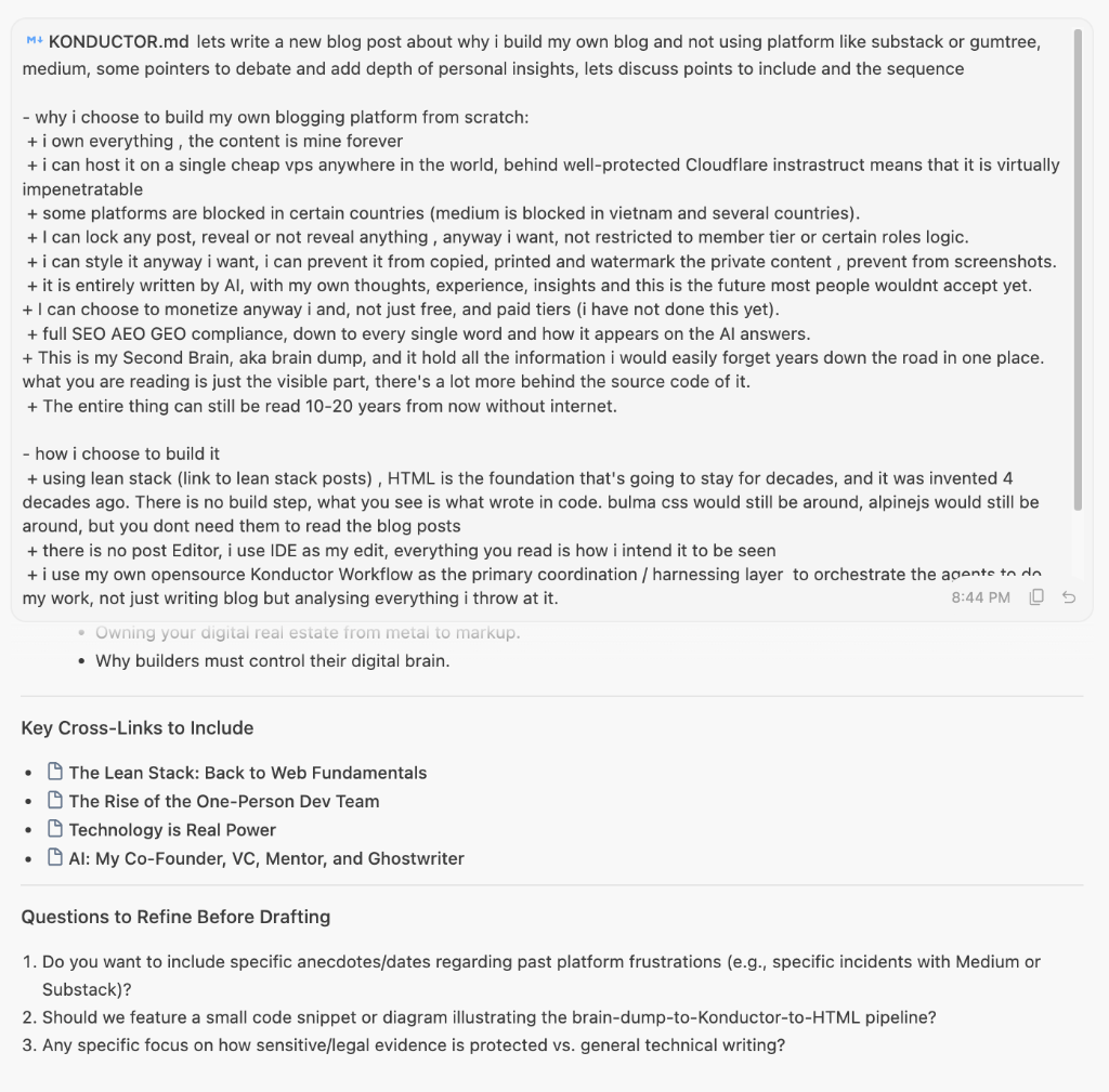 The exact prompt and Konductor brain-dump workflow used to draft this blog post